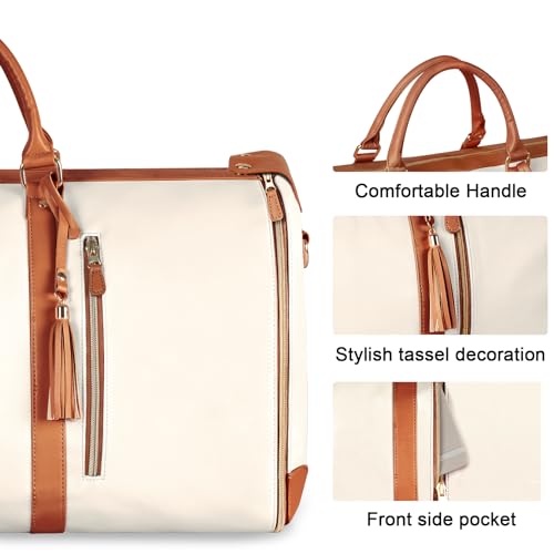 Image of Carry On Garment Bag, Large PU Leather Duffle Bag, Beige, Tote