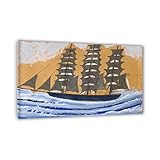  IKYE encadré. Alfred Wallis « Goélette à mâts » Reproduction sur toile. voilier Tableaux Célèbres Estampes. Image d\'art de mur de toile pour le décor à la maison. 80x128cm(31.4x50.4in) Encadré