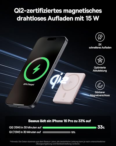 Baseus Mini MagSafe Powerbank 5000mAh Qi2-zertifiziertes mit Klappbarer Ständer, PD 20W Magnetische Power Bank USB C Wireless Powerbank… – Ansicht 3