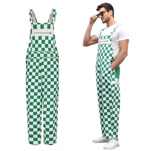 Giftdigger Checkered Overalls St Patricks Day Overalls Green and White Checkered Overall Men Women St Patricks Costume St.Patrickss Day Outfit Green Checkereds Pants Overall Mardi Gras Outfit 2XL