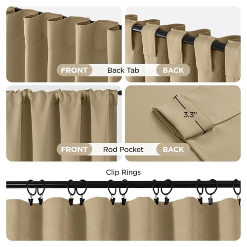 Image of Joydeco Curtains with Concealed Loops, Set of 2, H 240 x W 140 cm, Beige Blackout Opaque, Long Curtain, Noise Protection, Rod Pocket, Blackout Curtains, Bedroom, Living Room