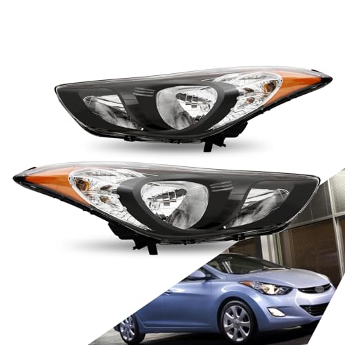 PENSUN Headlights Compatible with 2011 2012 2013 Hyundai Elantra Headlamps Repalcement Halogen Black Housing Clear Lens Passenger and Driver Side