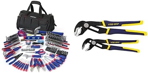 WORKPRO Home Tool Kit (322PCS) and IRWIN VISE-GRIP GrooveLock Pliers Set (2-Piece)