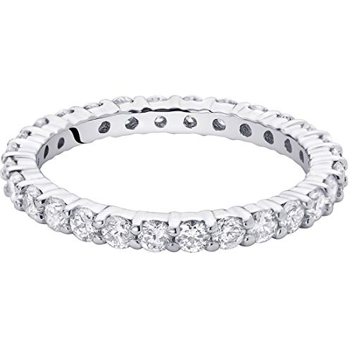 PEORA Solid 14K White Gold 1 Carat Lab Grown Diamond Eternity Ring for Women, Round Brilliant Cut, E-F Color, Wedding Anniversary 2mm Band, Sizes 4 to 93