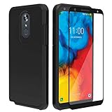 IDEA LINE LG Stylo 5 Case with Tempered Glass Screen Protector,Heavy Duty Protection Hybrid Hard Shockproof Slim Fit Cover - Black