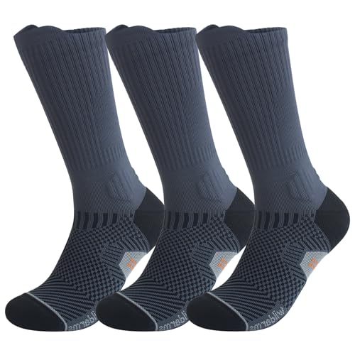 Wildarms Calcetas deportivas compresion hombre mujer 3 pares, calcetines altos deportivos running crossfit ciclismo gimnasio soporte arco tendones (FR/ES, Números, 38, 42, Regular, Regular, 3 GREY)