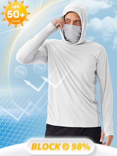 Image of PINSPARK Men's Sun Protection Hoodie with Mask UPF 50+ UV Long Sleeve Shirt Men Rash Guard Performance Fishing Hiking Shirt