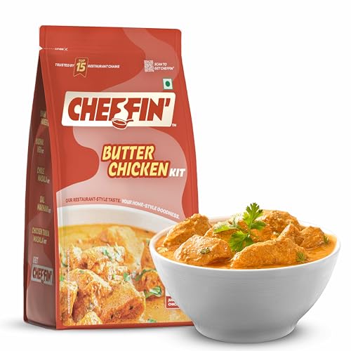 Cheffin' Butter Chicken Masala 285g | Ready to Cook in 10 mins | Serves 2-3 | Just add Fresh Chicken or Paneer | All Natural, No Preservatives | 3-Pouch Cooking Kit for Restaurant Style Taste at Home