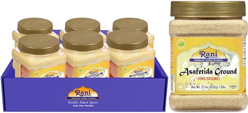 Rani Asafetida (Hing) Ground 21oz (600g) 1.3lbs PET Jar, Pack of 6 ~ All Natural | Salt Free | Vegan | Non-GMO | Kosher | Asafoetida Indian Spice | Best for Onion Garlic Substitute