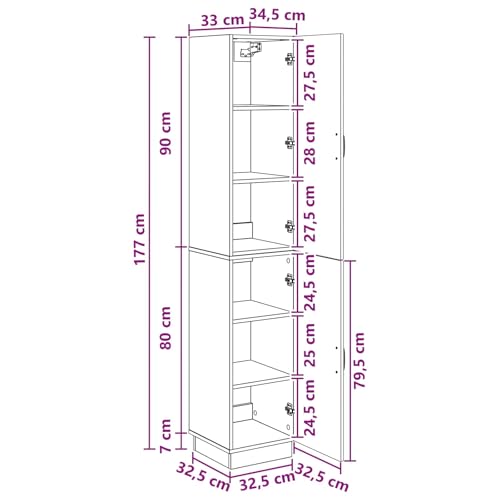 Armario moderno para salón con 4 compartimentos de madera gris Sonoma 3