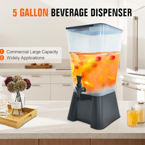 Hakka 5 Gallon Drink Dispenser, Commercial Juice Dispenser for Parties 19L Water Beverage Dispenser with Spigot Catering Supplies for Buffets, Restaurants