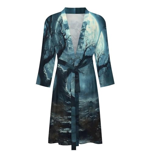 Bata de baño para hombre Moon Dark Forests hasta la rodilla fina 5
