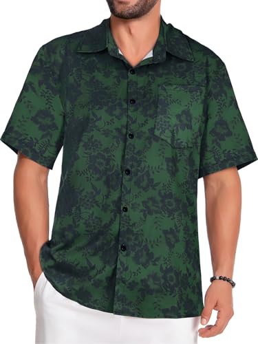 Image of Men Hawaiian Shirt Short Sleeve Summer Beach Button Down Shirts with Pocket