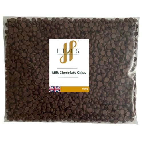 Hides Fine Foods - Milk Chocolate Chips -500g - GMO - Free - Suitable for Vegetarians - Baking - Desserts - Cookies - Ganache - Muffins - Cakesicles - Cakes - Cupcakes -Tempering - Chocolate Mocha