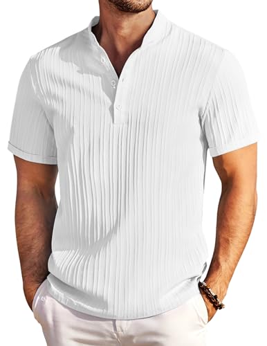 T-shirt Henley homme manches courtes blanc COOFANDY aux finitions premium soignées