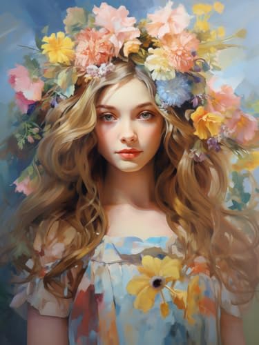 Pintura por números para adultos de 16x20 pulgadas lienzo de lino Niña de las flores sin marco
