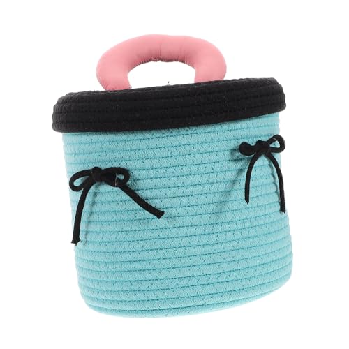 BESPORTBLE Cesta De Almacenamiento Tejida Cestas Tejidas para Almacenamiento Cesto De Ropa Sucia Redondo con Tapa Cesta Pequeña con Tapa Cesta De Juguetes con Tapa Cuerda De Algodón Sky-Blue
