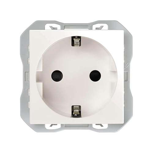 SIMON - Enchufe de Empotrar Schuko con Toma Tierra, Serie Simon 270, 250V, 16A, Enchufe de Pared Plano y Fino, Enchufe Hembra, Fácil de Instalar, Apto para Interiores, Color Blanco (20000432-090)