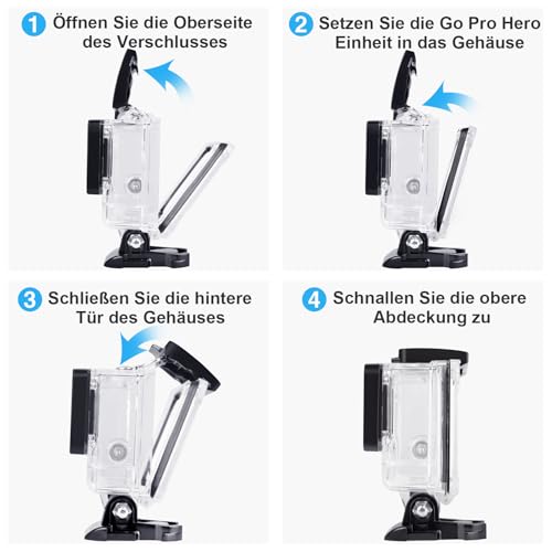 REDTRON wasserdichte Gehäuse für GoPro Hero 5/6/7, 60M Wasserresistente Tauchen Schutzhülle Gehäuse mit Schnellmontage Klammer & 12 Anti-Fog-Einsätze Zubehör für Gopro Hero 5/6/7 Action Camera