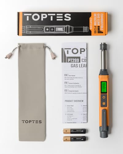 Gasmelder, TopTes PT299 Gasleck-Detektor mit Teleskopstab, tragbarer Gasschnüffler zum Auffinden von brennbaren Gaslecks wie Methan, Propan für Zuhause und Wohnmobil (inklusive 2 Batterien) - Orange