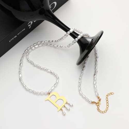 Anne Necklace Boleyn Layered Letter B Baroque Pearl Necklace Vintage Medieval Renaissance Tudor Necklace for Women Halloween Costume3