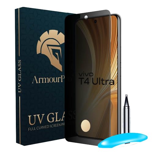 Image of ArmourPro UV Privacy Tempered Glass Screen Protector for Vivo T4 Ultra (6.77 Inch, Pack of 1) Edge to Edge Full Screen Coverage | Anti-Spy, Anti-Peeping & 9H Hardness Glass