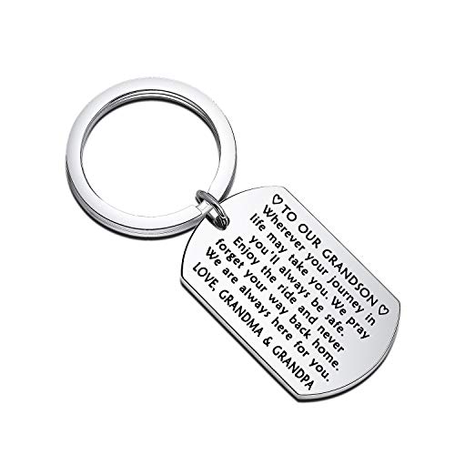 To Our Grandson Keychain - Graduation and Birthday Gift from