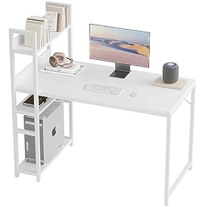 CubiCubi Computer Desk 40 inch with Storage Shelves Study Writing Table for Home Office,Modern Simple Style, White