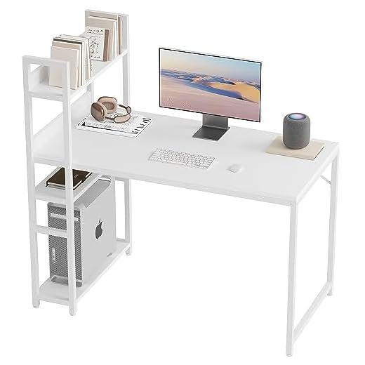 CubiCubi Computer Desk 47 inch with Storage Shelves Study Writing Table for Home Office,Modern Simple Style,White