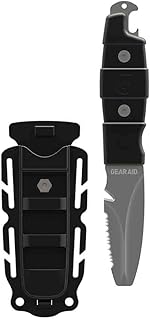GEAR AID Faca de remo Akua ponta sem corte com lâmina serrilhada de 7,6 cm e bainha