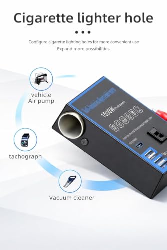 Image of Primate 1500W Car Power Inverter 12V /24V DC to 220V AC Converter with 4 USB Fast Charging Ports, 2 AC Universal Outlets, Dual Cigarette Lighter Sockets, Aluminum Alloy Car Adapter