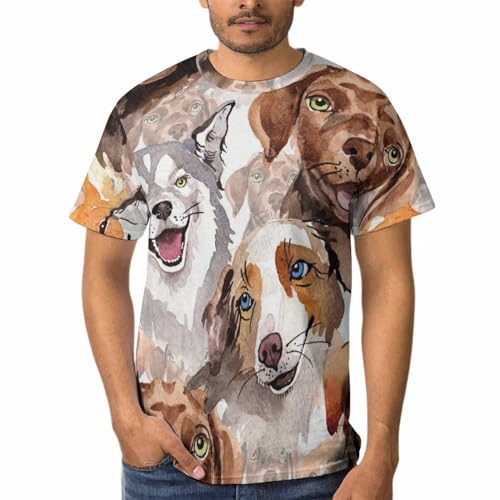 T-shirt Peinture de Chien pour Homme à Col Rond et Manches Courtes