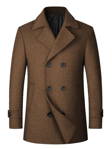 Litteking Men's Winter Coat Wool Trench Peacoat Classic Notched Collar Overcoat Double Breasted Top Jacket