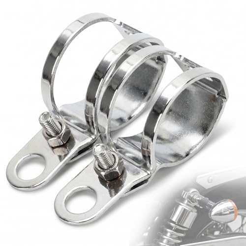 Image of ANKIA 1 Pair Universal Metal Motorcycle Turn Signal Indicator Light Bulb Lamp Mounting Brackets Clamp Holder Support for 30-45mm Front Fork Accessories (Turn Signal Brackets-White)