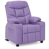 MCombo Big Kids Recliner for Ages 3+, Child Reclining Chair, Toddlers Recliner Sofa with Cup Holders (Faux Leather, Violet)