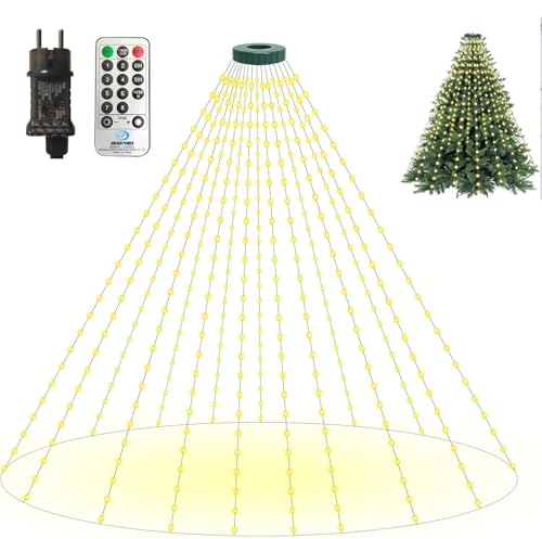 Guirlande Lumineuse pour Sapin de Noël avec anneau et étoile, 400 LEDs Éclairage pour sapin de Noël 2 m x 16 fils pour Arbre 150 à 240cm - IP65 Étanche - 8 Modes, Minuterie, Mémoire - Blanc Chaud