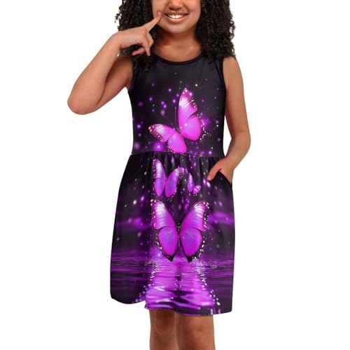 Girls Dresses Summer Dress Sleeveless Mid-Length Casual Dress Kids with Pocket Spring Dressesfor Toddler 2-143