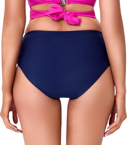Image of COCOPEAR Full Coverage Bikini Bottoms for Women Mid Rise Bathing Suit Bottoms for Women Ruched Tummy Control Swim Bottoms