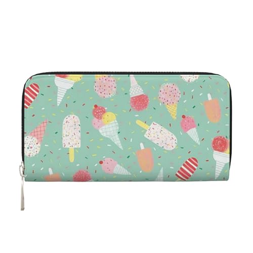 Leather Hand Wallet for Mothers Day Women Card Holder Large Capacity Credit Wallet with Zippering Ice Cream