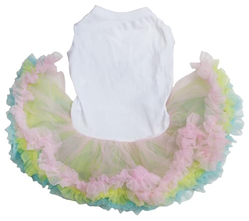 Robe tutu blanche pour chiot avec nœud arc-en-ciel en taille S - 2