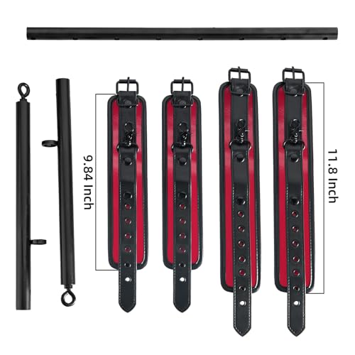 Adjustable Leg Flexibility Trainer - Stainless Steel Stretching Spreader Bar with Cushioned Ankle Straps for Yoga, Dance, Pilates and Athletic Training -Black &Red - image 4