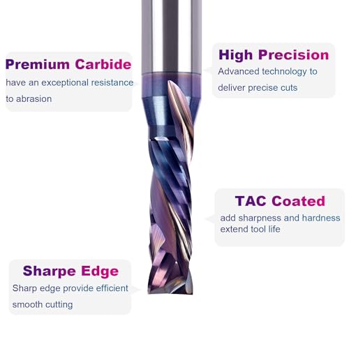 Image of SpeTool Compression Spiral Router Bits 3 /8 inch Cutting Diameter with TAC Coated Solid Carbide CNC End Mill for Wood Small Cut, Carving