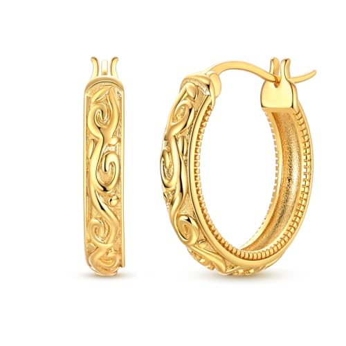 Image of Hapour Vintage Filigree 925 Sterling Silver Oval Small Hoop Earrings for Women Girls Fashion Flower Dainty Huggie Hoops Hypoallergenic Trendy Jewelry