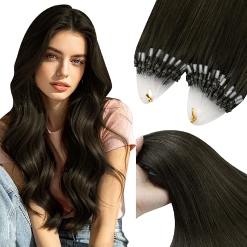 Image of YoungSee Micro Loop Hair Extensions Real Human Hair Ash Brown Micro Bead Hair Extensions Dark Brown Bead Extension Human Hair Invisible Microring Hair Extension 20 Inch 50 Strands 57g