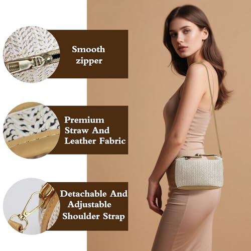 Andiker Straw Crossbody Bags for Women, Small Handbags Women with Detachable Adjustable Strap for Traveling Beach4