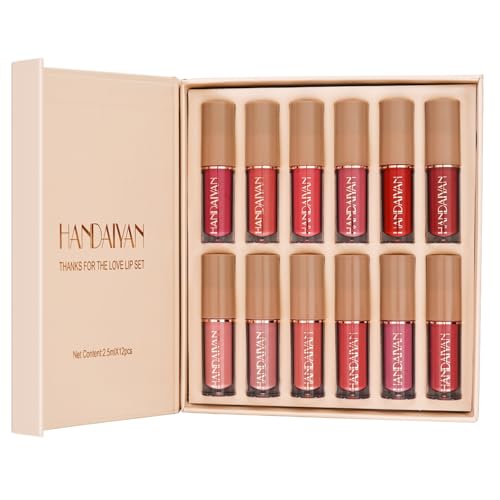 12 Colors Matt Ink Lippenstift Set Velvet Nude Rose Pink Waterproof Long-Lasting Non-Stick Cup Not Fade Shimmer Lip Gloss Makeup Set Gift Kit For Women (Set B)