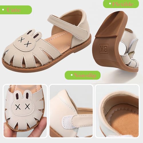 Image of WUIWUIYU Toddlers Little Girls T-Strap Hook&Loop Dress Strawberry Summer Shoes Closed Toe Carrot Sandals