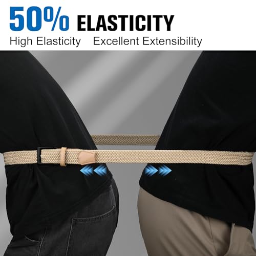 Image of SANSTHS 2 Pack Stretch Braided Elastic Belt for Men, 1 3 /8 inch Elastic Woven Belts Mens Stretch Belt for Casual Golf Jeans