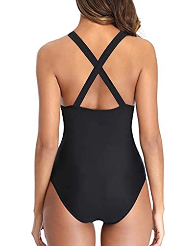 Tempt Me Women One Piece Plunge V Neck Monokini Black Hollow Out Crisscross Swimsuits L #TOP4