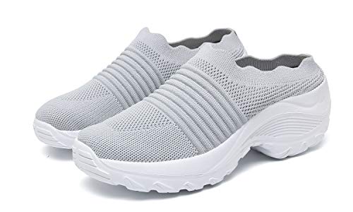 Inminpin Women's Slip-On Mule Sneakers Lightweight Breathable Casual Shoes Platform Outdoor Clog Slippers,Grey,6.5 Us Women #TOP6